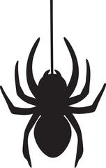 Black spider hanging on thread arachnid silhouette vector, black and white silhouette vector illustration