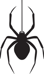 Black spider hanging on thread arachnid silhouette vector, black and white silhouette vector illustration