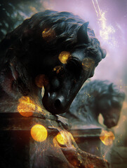 horse head sculptures - generative ai