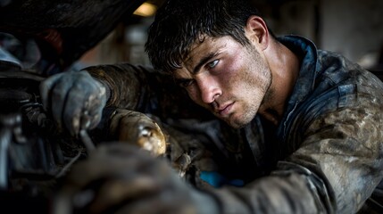 Obraz premium Mechanic working on a car engine
