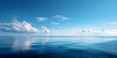 The calm sea, wherever you look there is only the sea with clear sky and clouds.