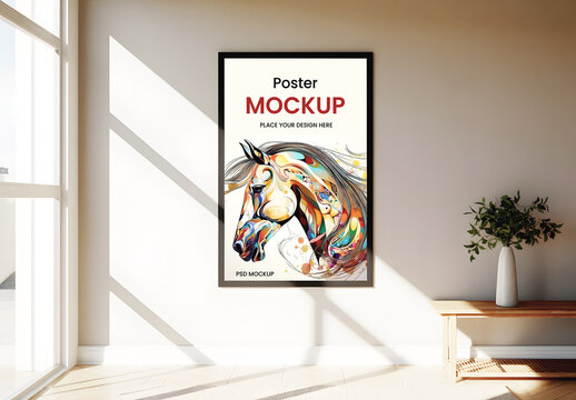 Vertical Poster Mockup with Abstract Horse Art