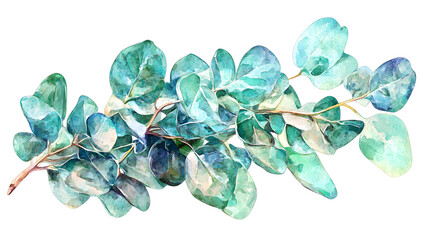 Eucalyptus branch watercolor illustration, botanical hand painted green leaves, elegant nature inspired foliage for decorative design, card or invitation