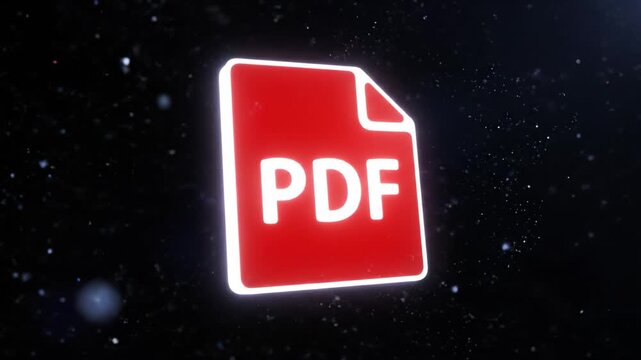 Glowing Red PDF File Icon with White Border Displayed Against Dark Starry Background Creating Futuristic Digital Aesthetic Document