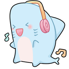 Cartoon Shark Listening to Music