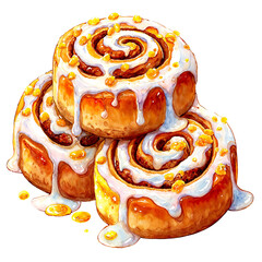 Custom vertical slats for kitchen with your photo Watercolor Illustration of a Stack of Three Cinnamon Rolls Drizzled with Icing and Orange Candied Zest