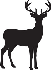 Majestic stag deer silhouette standing tall deer black vector, black and white silhouette vector illustration