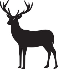 Majestic stag deer silhouette standing tall deer black vector, black and white silhouette vector illustration