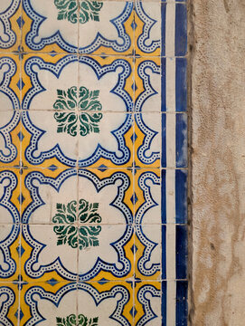 Lisbon Azulejos Tiles and Stone Textures on walls of houses in Portugal