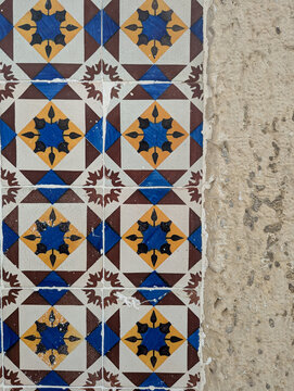 Lisbon Azulejos Tiles and Stone Textures on walls of houses in Portugal
