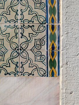 Lisbon Azulejos Tiles and Stone Textures on walls of houses in Portugal