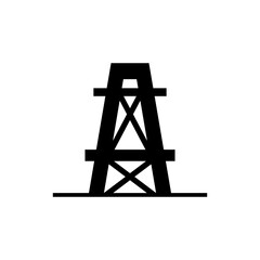 A black silhouette of an oil derrick, a towering structure used for drilling oil wells.