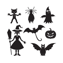 Halloween silhouettes spooky season scary witch bats cat spider