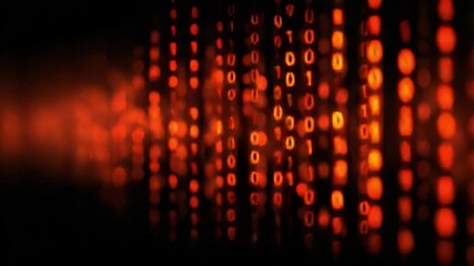 Red glowing binary numbers of zero and one falling down in a continuous stream of data against a dark background, representing a concept of technology, cybersecurity, and digital information - Powered by Adobe
