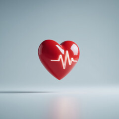 Red heart icon with ekg line for medical health and wellness concept