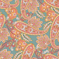 Madhubani, Kalamkari, Chinz, and Kani seamless pattern. Shirting fabric, Ajrakh and Ikat styles. Patola backdrop. Vector Floral allover design