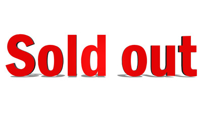 A bold red sold out text isolated on white background, indicating unavailability
