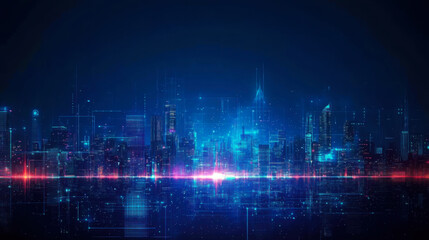 Fototapeta premium architecture, cityscape with space and neon light effect. Modern hi-tech