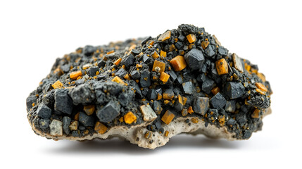 Close up of a natural mineral sample from a geological collection raw goethite rock isolated on a white background