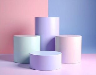 Pastel Cylindrical Podiums in Tiered Formation on Gradient Background