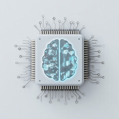Icon of artificial intelligence brain on a microchip technology concept