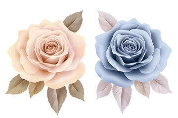 Cream and blue rose floral set, watercolor hand painted romantic bouquet, botanical elegant arrangement for invitation, card, wedding or deco