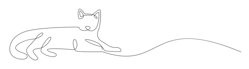 Single line art of a cat lying down