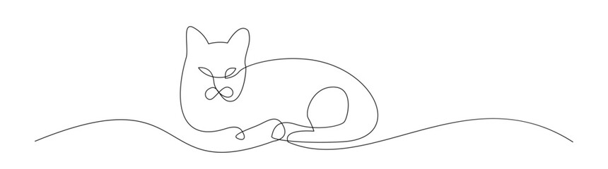 Fototapeta premium Cat Resting, Continuous Line Art
