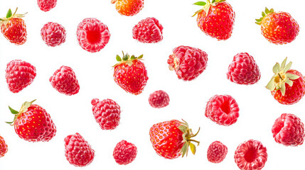 Collection of wild berries with berry leaves isolated on a white background