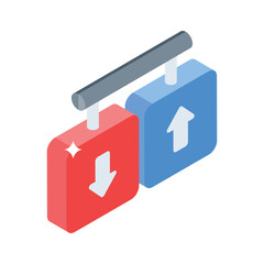 Trendy isometric icon of a wooden direction board