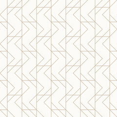 Thin golden brown outlines on light beige background, seamless geometric linear pattern. Perfect for wallpapers, textiles, packaging, wrapping paper, gold line texture