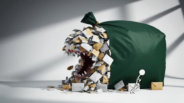 Cartoon character evading messy bag