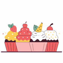 Colorful ice cream desserts arranged on a table, showcasing various flavors and toppings in a fun design