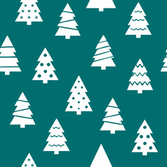 Fototapeta premium Christmas pattern with minimalistic New Year tree icons