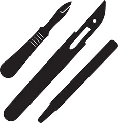 surgical scalpel tool, surgical instrument medical silhouette vector, black and white silhouette vector illustration
