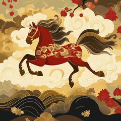 year of the horse, new year, asian festival, illustration, background, cover, advertisement, horse, pattern, design, zodiac, icon, new, year, animal, symbol, art, vintage