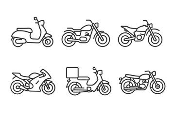 Fototapeta premium Collection of minimalist motorcycle and scooter line art illustrations