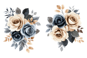 Pink rose and eucalyptus bouquet, watercolor hand painted floral arrangement, elegant botanical cluster for wedding, card, invitation or romantic decor

