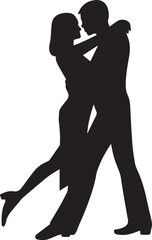 Fototapeta premium Elegant couple dancing ballroom dancing silhouette vector, black and white silhouette vector illustration