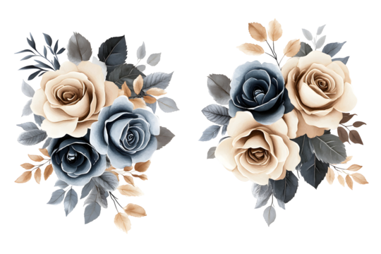 Pink rose and eucalyptus bouquet, watercolor hand painted floral arrangement, elegant botanical cluster for wedding, card, invitation or romantic decor

