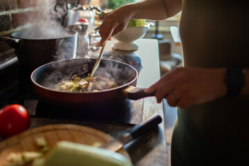 Cooking in the kitchen