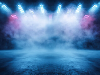scene, stage light with colored spotlights and smoke