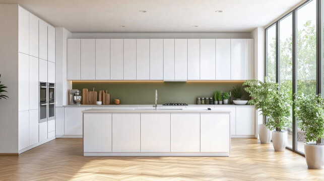 White wall mock up ,Elegant contemporary kitchen room interior Modern Contemporary white and wood material