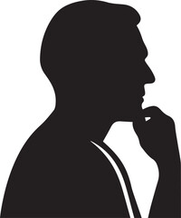 Man thinking profile silhouette male vector, black and white silhouette vector illustration