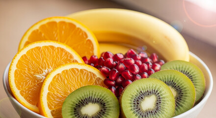 Fresh Fruit Salad with Orange Kiwi Pomegranate and Banana