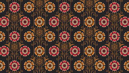 Fototapeta premium Floral Ornament on Dark Background