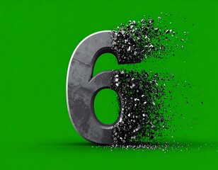 3D concrete number 6 exploding