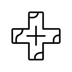 Fototapeta premium Medical cross icon in line art style on white background 