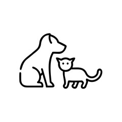 Naklejka premium Dog and cat outline illustration sitting together on white background 
