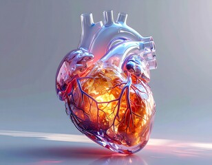 3D glass heart, vibrant colors